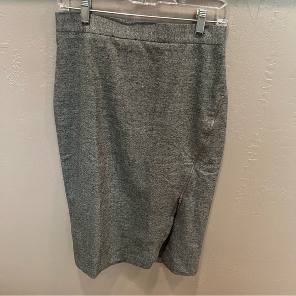 Banana Republic Grey Heather Asymmetrical Exposed Zipper Midi Skirt Size 6 #C30